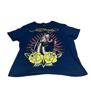 Ed Hardy Men’s T Shirt Blue Black Panther Size XXL NWT